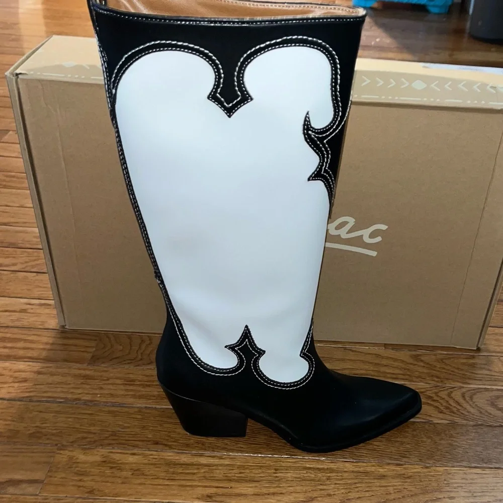 Zodiac Dawson Cowboy Boots Pointy Toe & Knee High Black & White Women’s Size 5.5